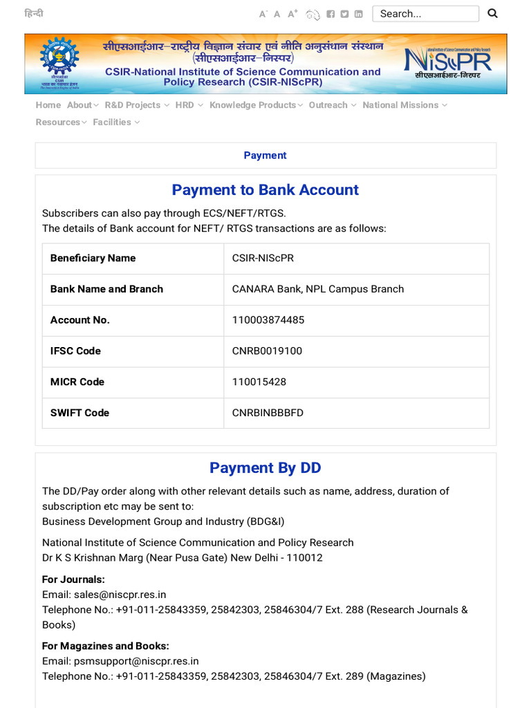 Csir Niscpr Payment | PDF