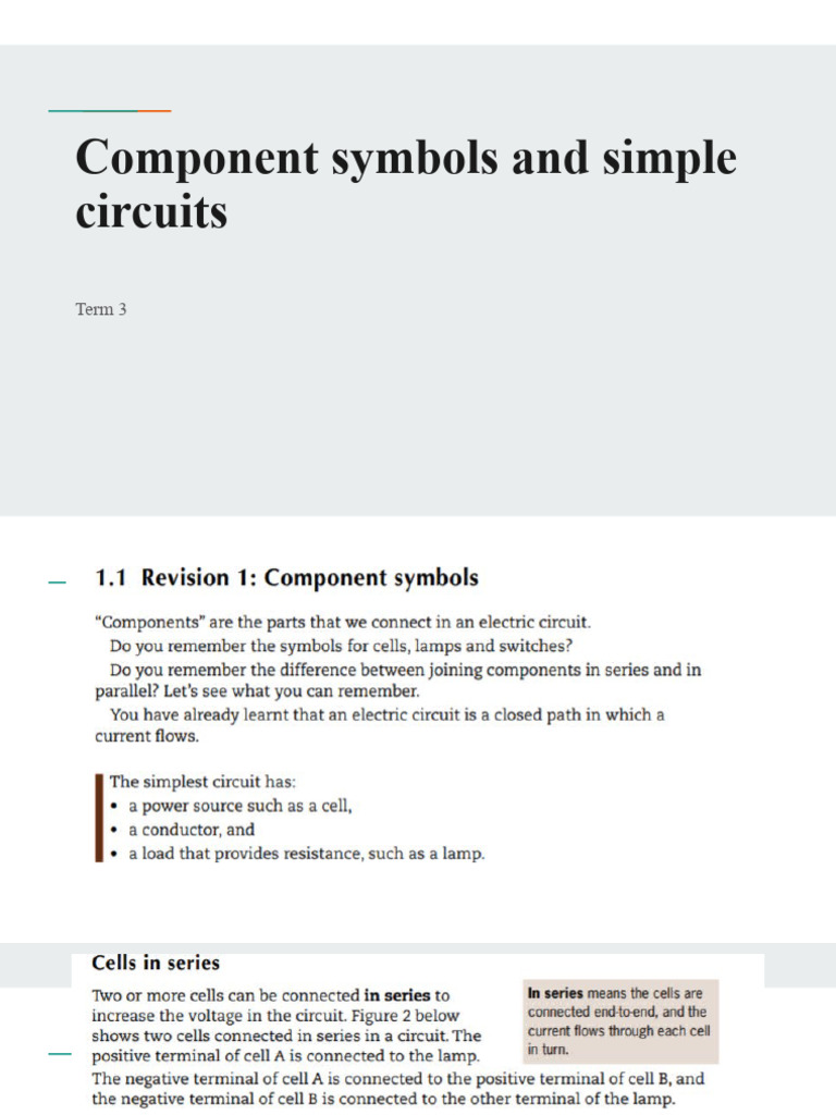 Components Symbols and Simple Circuits Lesson 1 & 2 | PDF
