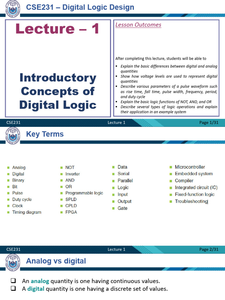 CSE231 - Lecture 1 | PDF | Digital Signal | Integrated Circuit
