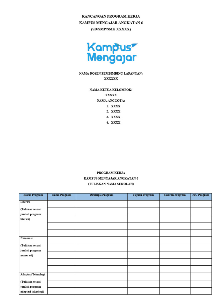 Rancangan Program Kerja Kampus Mengajar 6 | PDF
