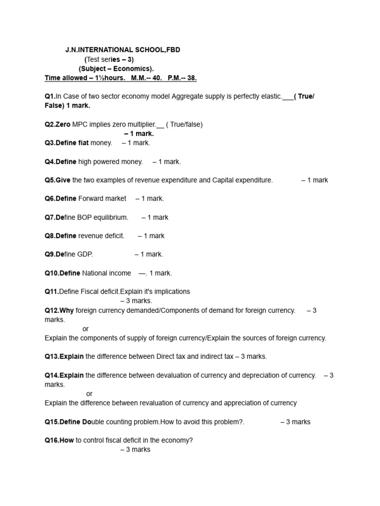 Economics Test Series 3 PDF