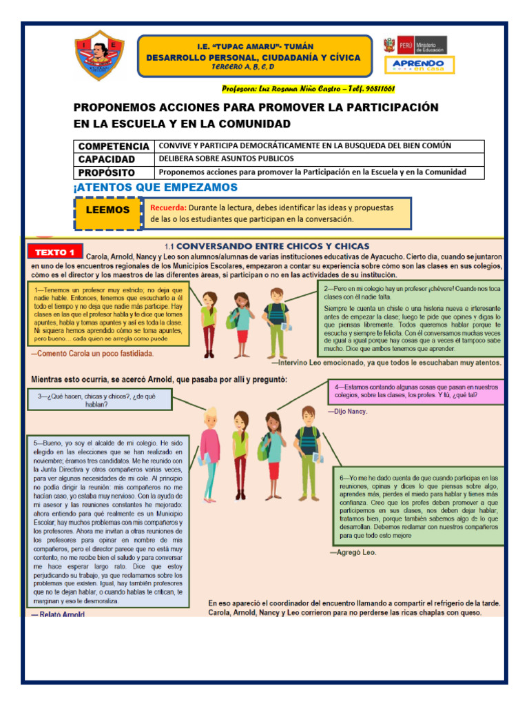 Proponemos Acciones para Promover La Participación en La Escuela y La ...