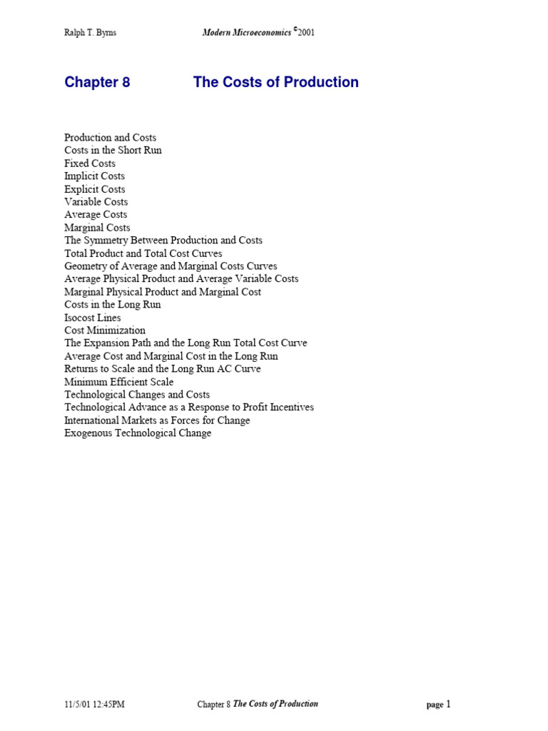 Costs of Production in Microeconomics | PDF | Marginal Cost | Average Cost