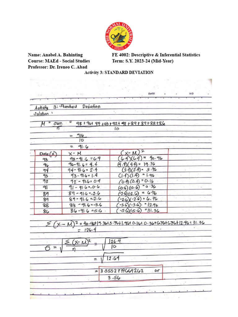 Activity 3 Standard Deviation Pdf