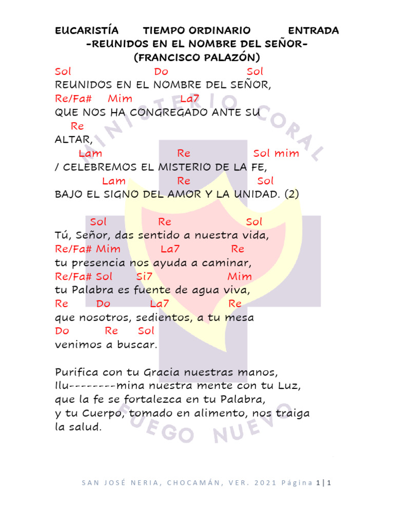 Reunidos en el Nombre del Señor: Letra y Acordes | PDF