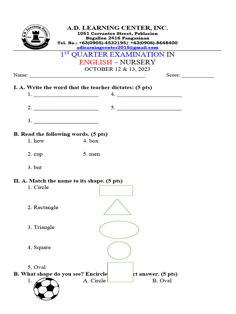 October 2023 1ST Quarter Nursery Complete | PDF | Taste | Cognitive Science