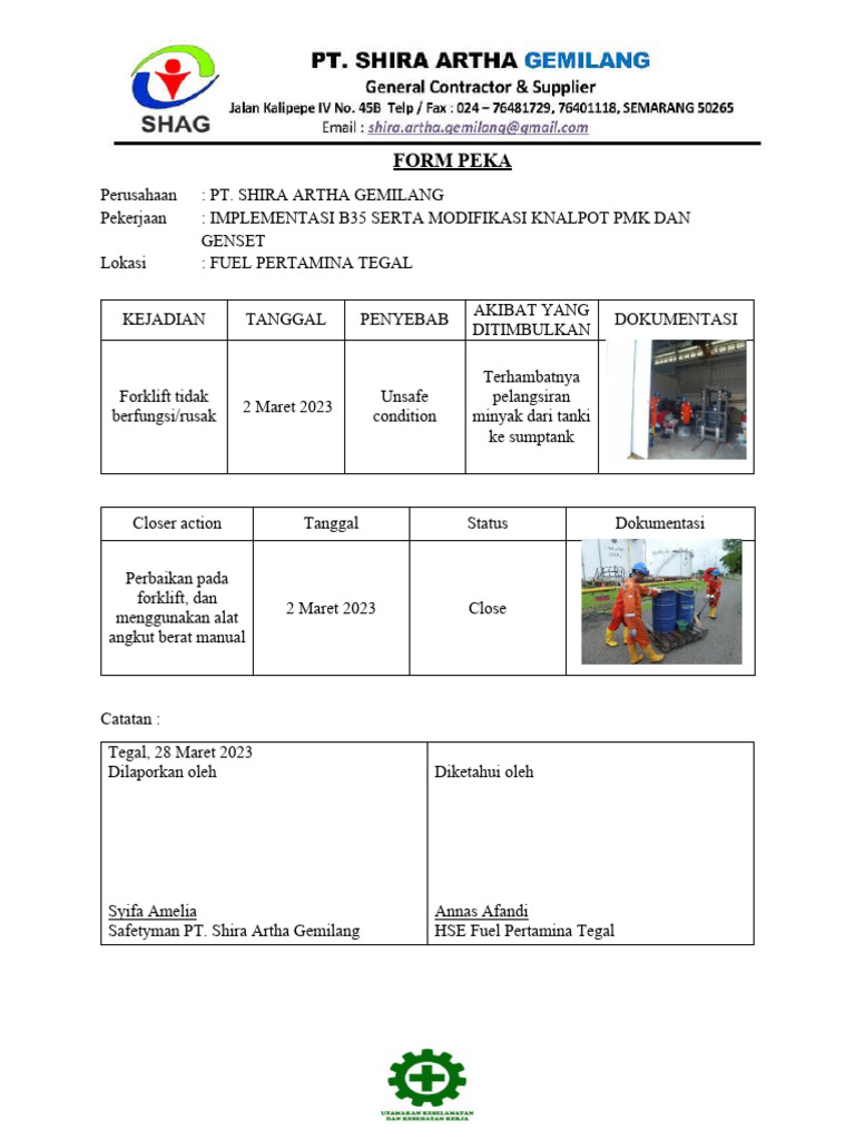Form Peka PT Shira Artha Gemilang | PDF
