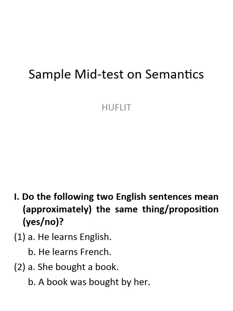 Sample Mid-Test On Semantics | PDF