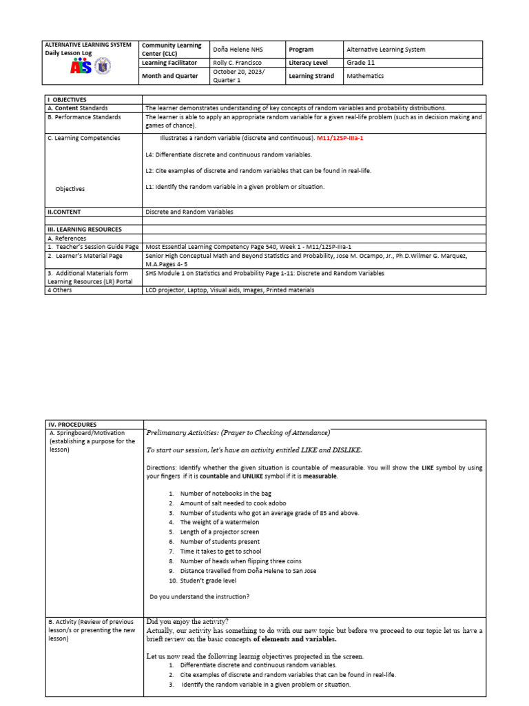 Discrete vs. Continuous Random Variables | PDF | Probability ...