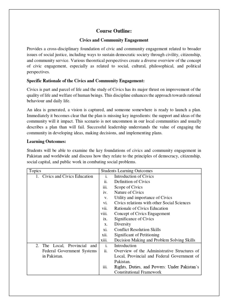 Civics and Community Engagement Course Outline | PDF | Civics ...