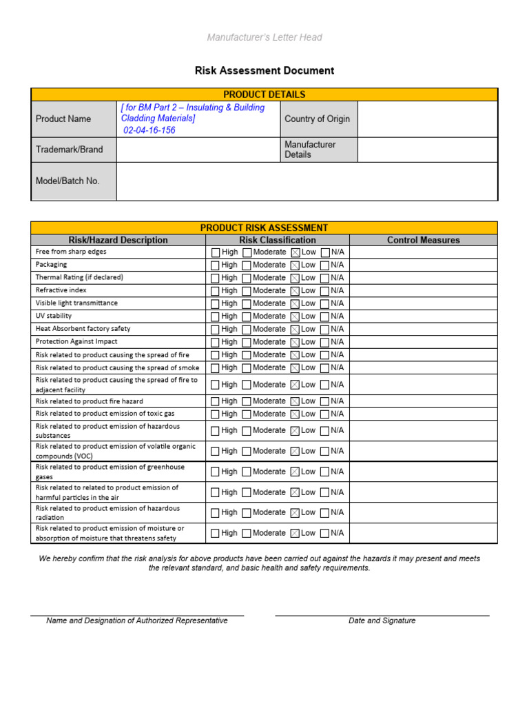 Product Risk Assessment for Cladding Materials | PDF | Risk | Volatile ...