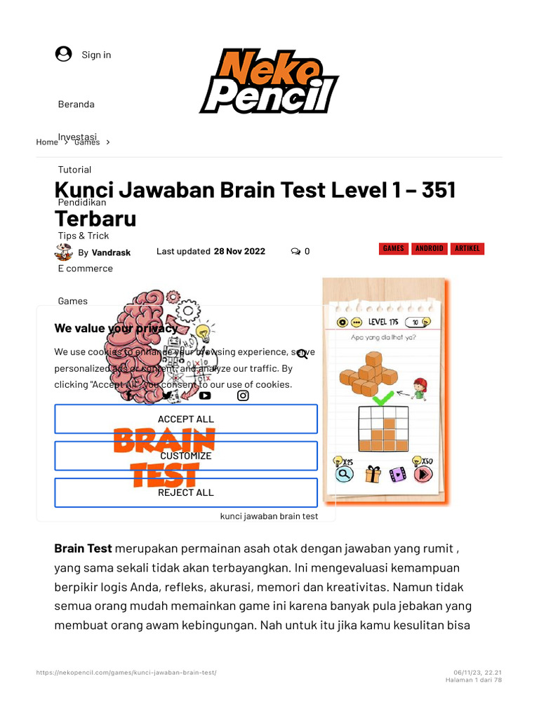 Brain Test Level 93 10=25 35=75 65=105 25=? in 2023
