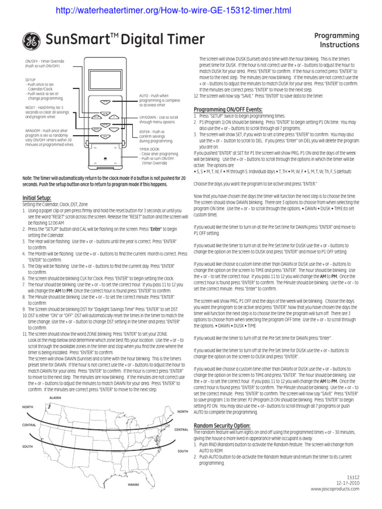 GE 15312 Sun Smart Manual PDF Daylight Saving Time Switch