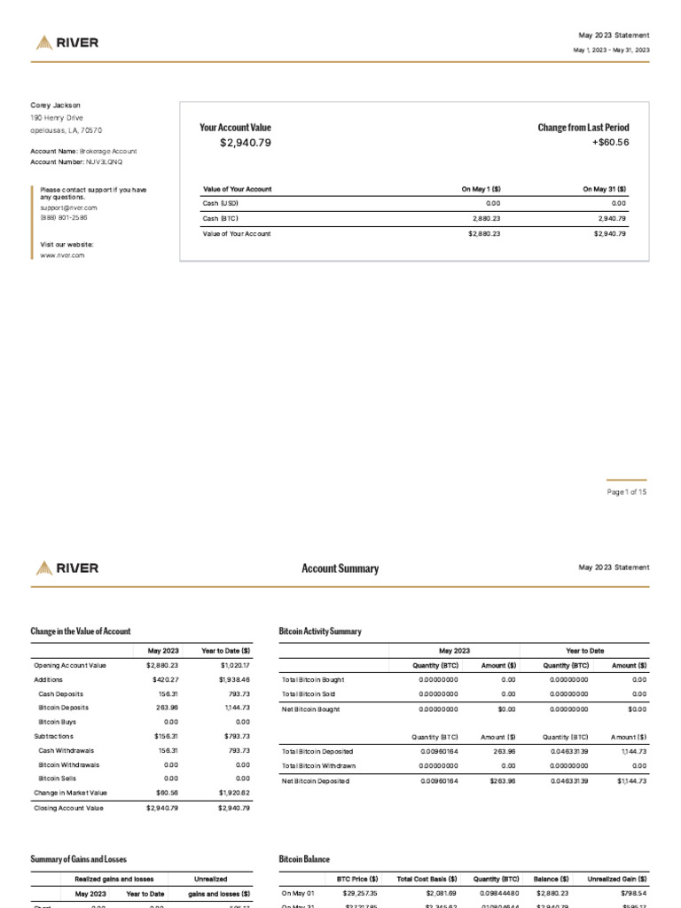 May 2023 Bitcoin Account Statement | PDF | Bitcoin | Cost Basis