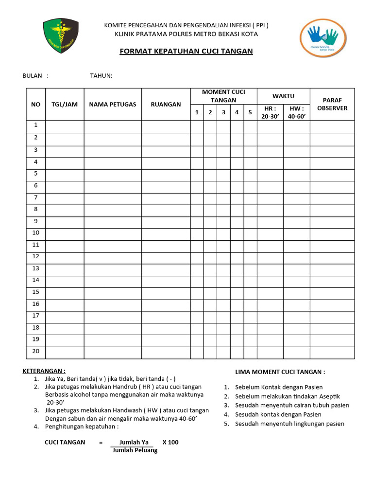Form Kepatuhan Cuci Tangan Pdf