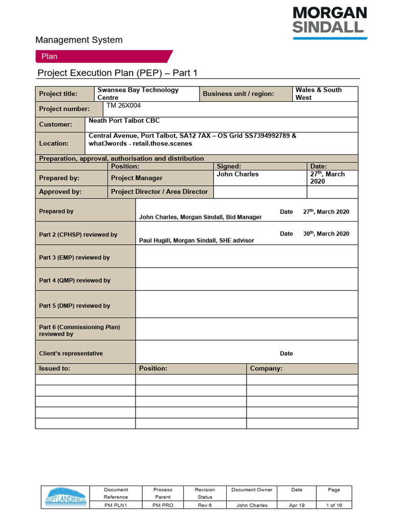 Project Execution Plan (PEP) - Part 1: Management System | PDF | Risk ...