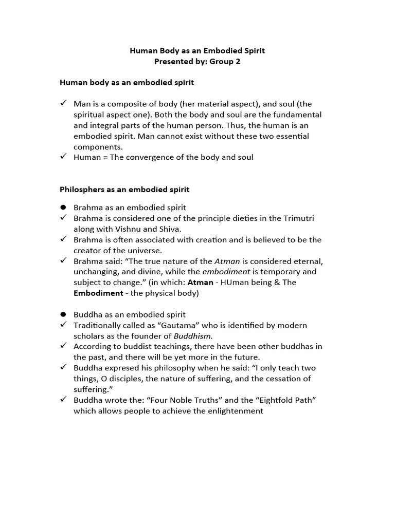 Human Person As An Embodied Spirit | PDF | Soul | Augustine Of Hippo