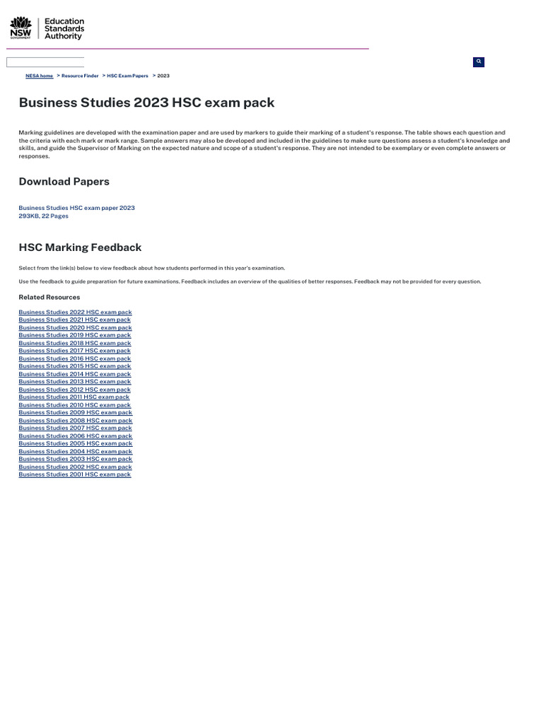 Business Studies 2023 HSC Exam Pack NSW Education Standards | PDF ...