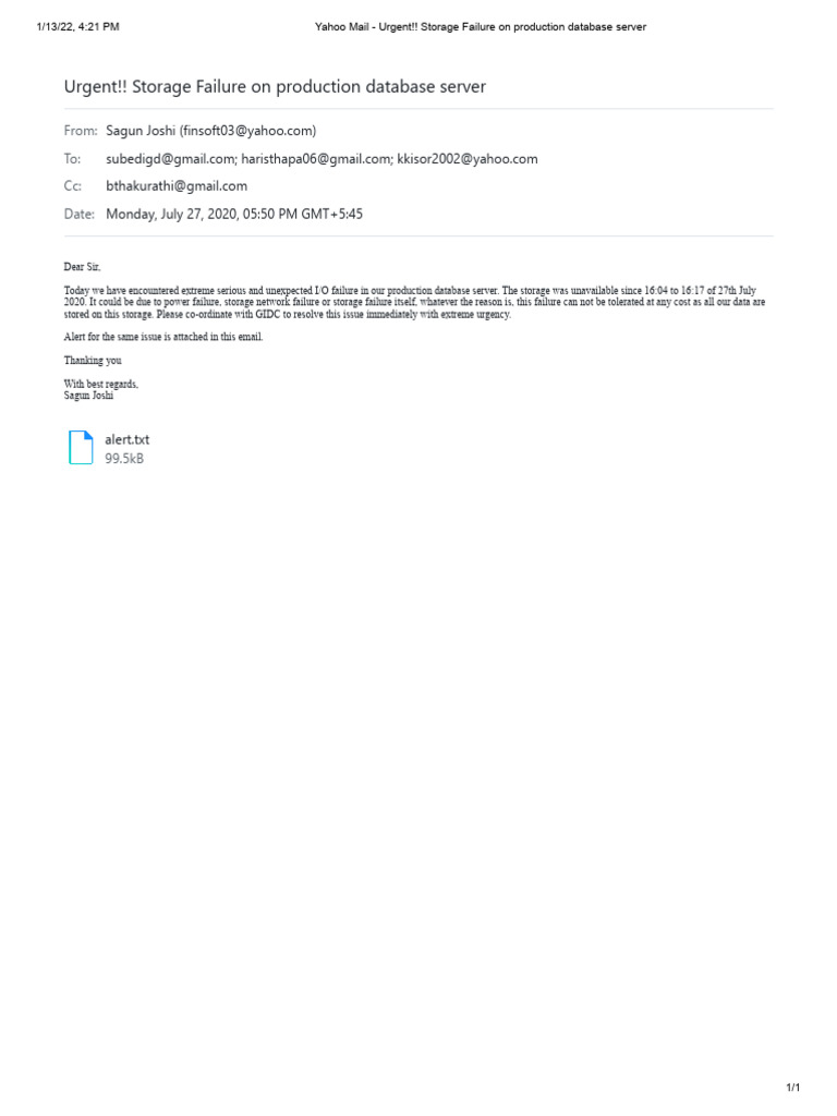 Urgent!! Storage Failure on production database server PDF