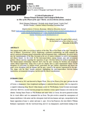 A Critical Exploration of Human-Primate Dynamics and Ecological Reflections in ‘Rise of the Planets of the Apes’ Movie: An Ecocriticism Literary Analysis