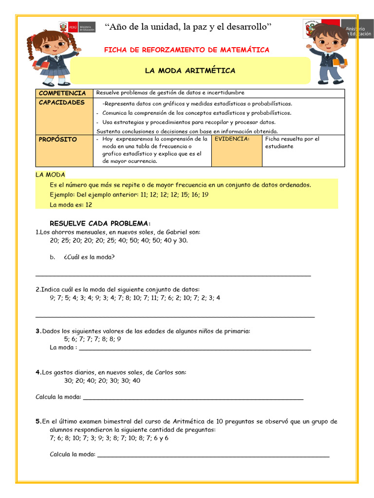REFORZAM-MAT-LA MODA ARITMÉTICA | PDF | Estadísticas | Matemáticas