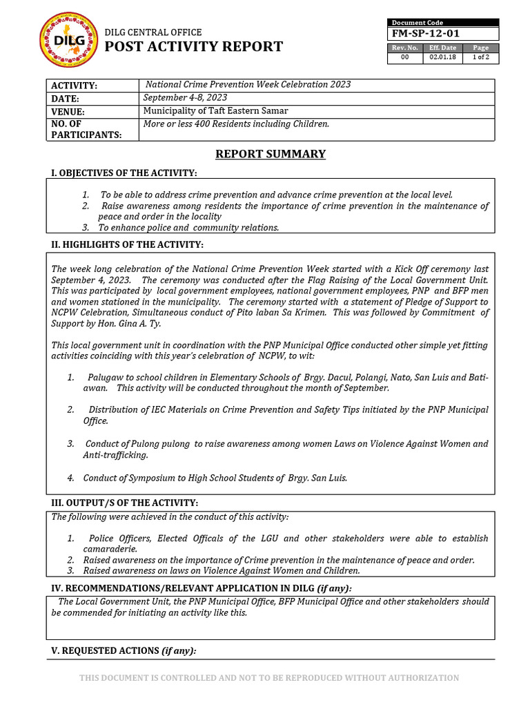 Post-Activity-Report Template | PDF | Crime & Violence | Law Enforcement