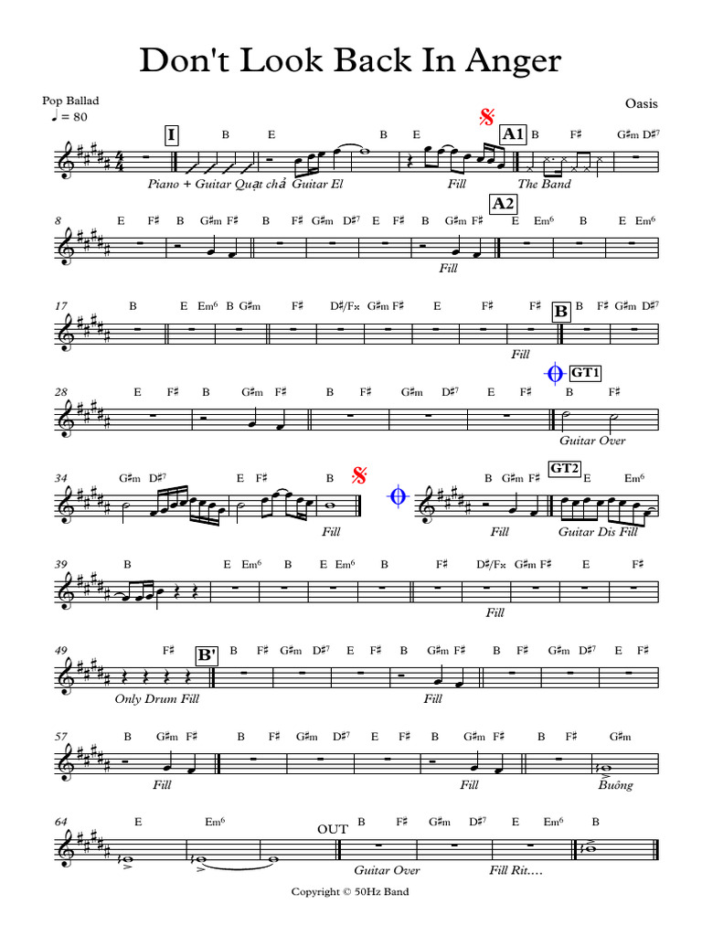 Don - T Look Back in Anger (B) - Full Score | PDF