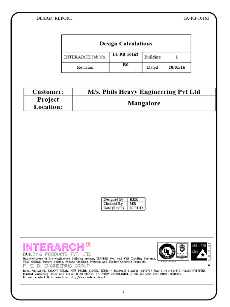IA PB 10162 - R0 Design Report | PDF | Framing (Construction) | Screw
