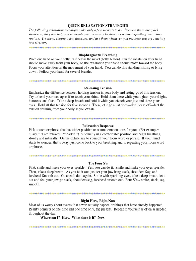 Quick Relaxation Strategies | Download Free PDF | Breathing ...