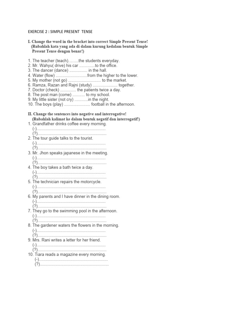 Exercise 2 Simple Present Tense | PDF | Language Arts & Discipline