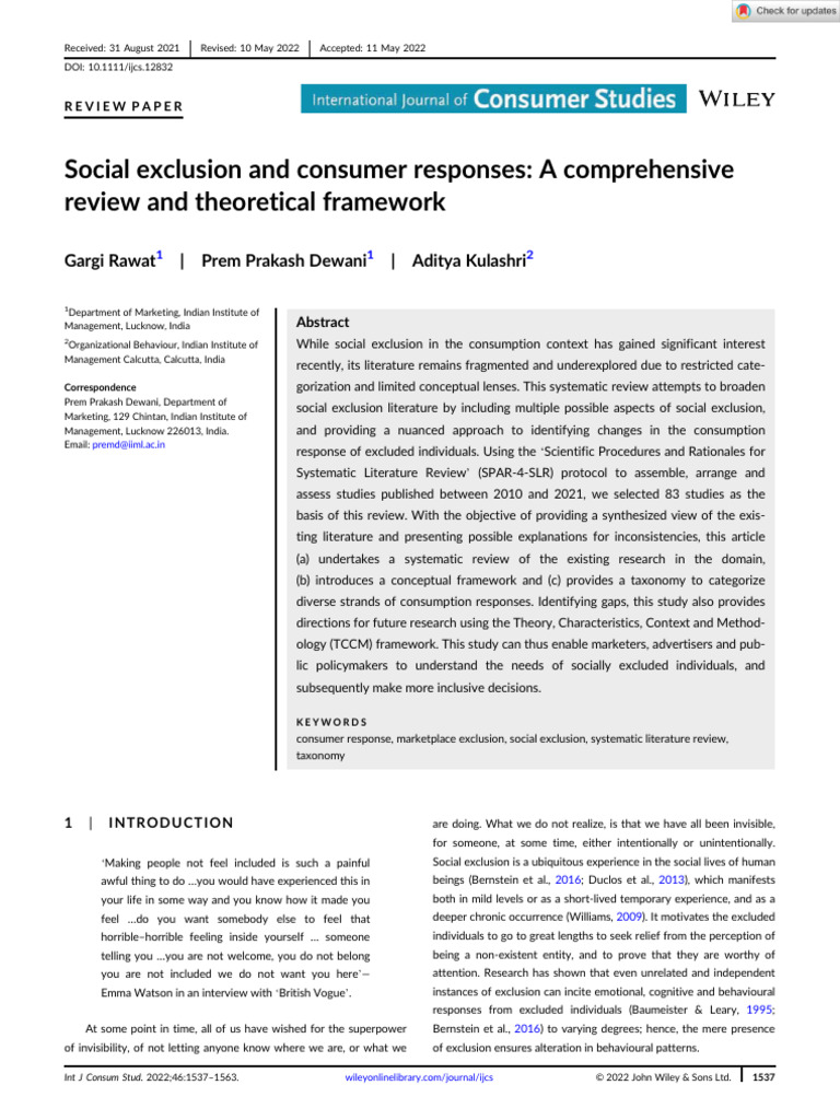 Social Exclusion & Consumer Behavior Review | PDF | Marketing ...