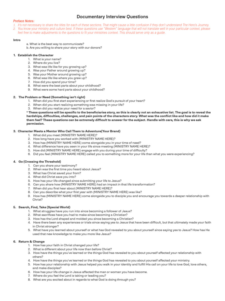 Documentary Interview Questions | PDF | Jesus | Disciple 