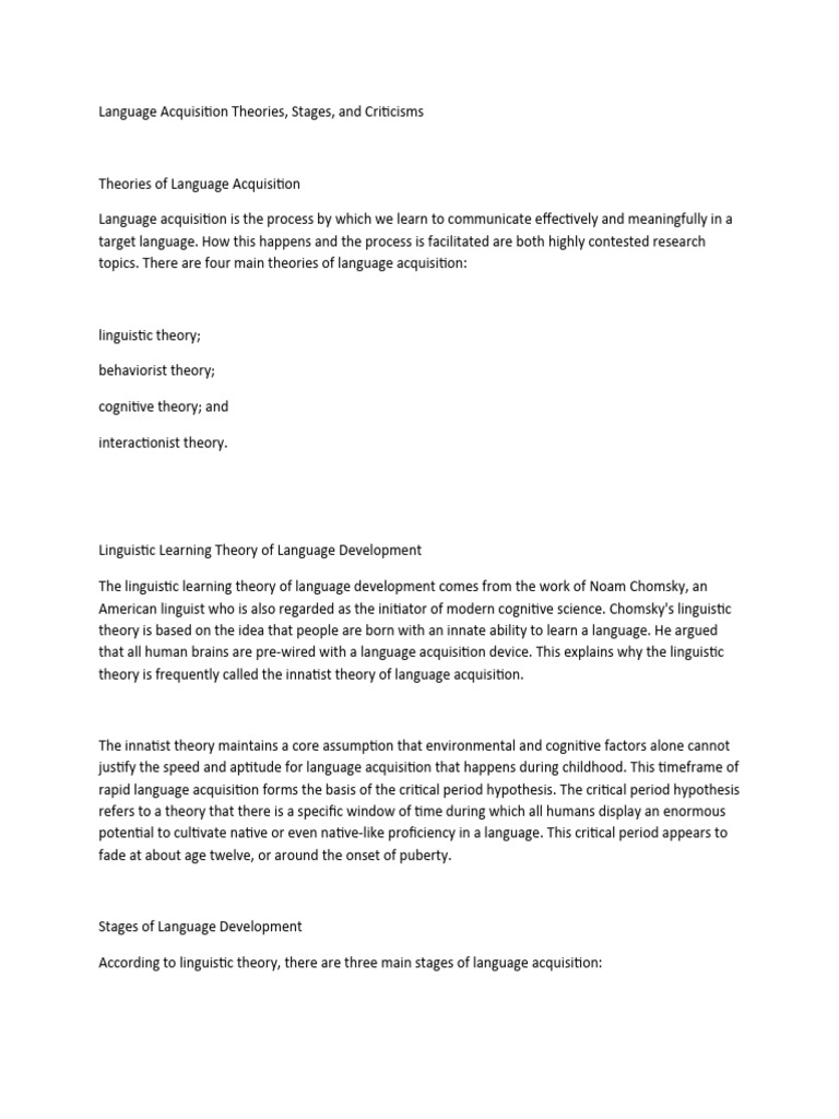 Language Acquisition Theories Explained | PDF | Language Acquisition ...