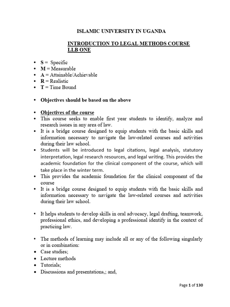 Introduction to Legal Methods Course | PDF | Case Citation | Judgment (Law)
