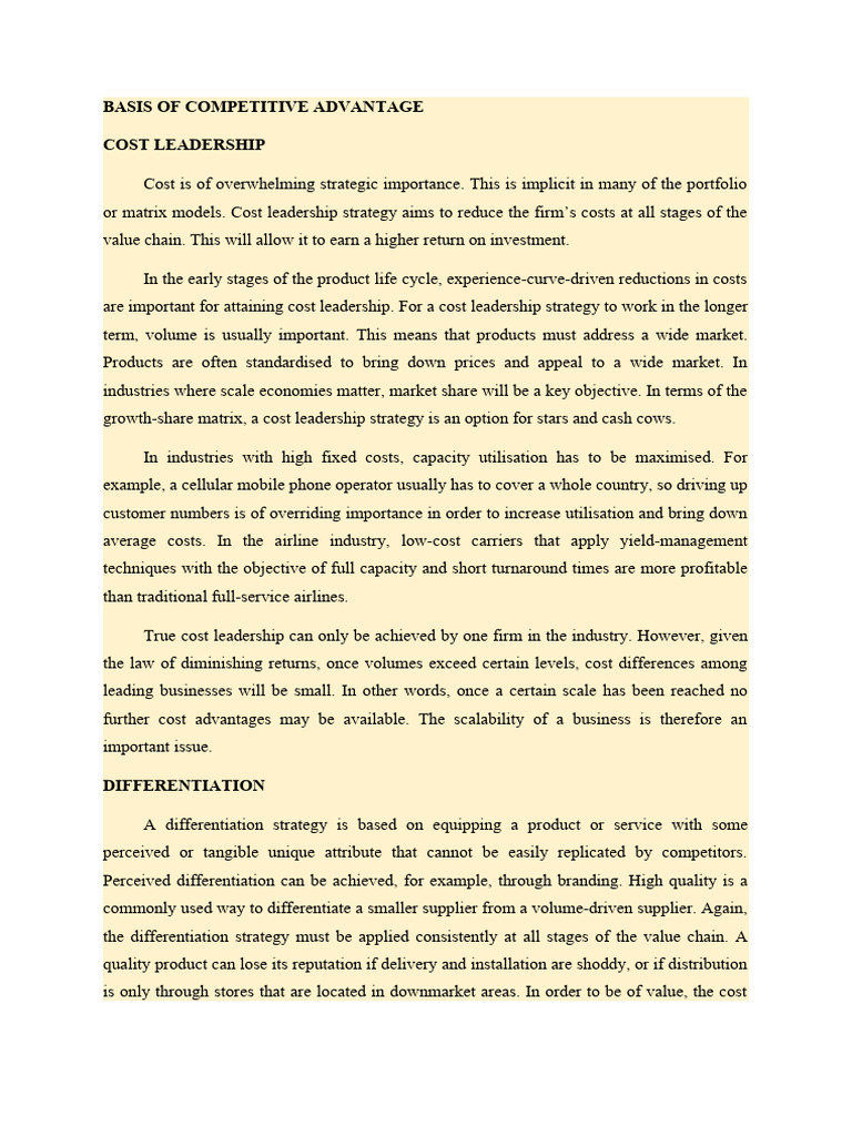 Basis of Competitive Advantage | PDF | Competitive Advantage | Investing