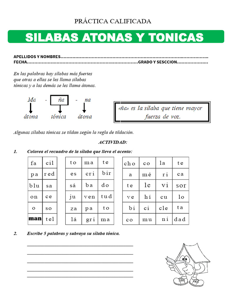 Silabas Atonas y Tonicas para Segundo de Primaria | PDF | Idiomas ...