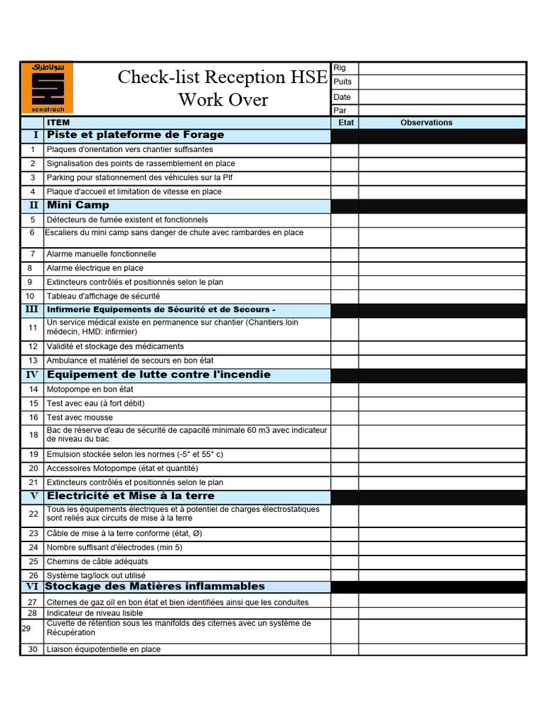 Check-list HSE pour Réception de Chantier | PDF | Sécurité
