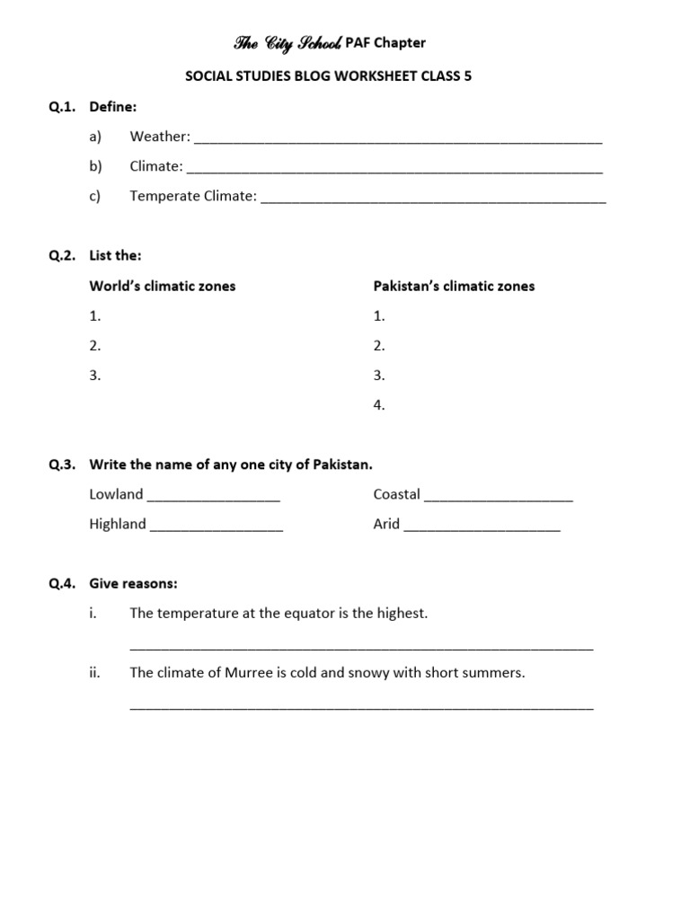 Social Studies Blog Worksheet Class 51 | PDF