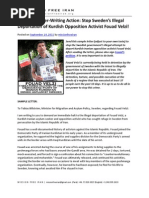 MFI Letter Writing - Stop Swedens Illegal Deportation of Kurdish Opposition Activist Fouad Velzi