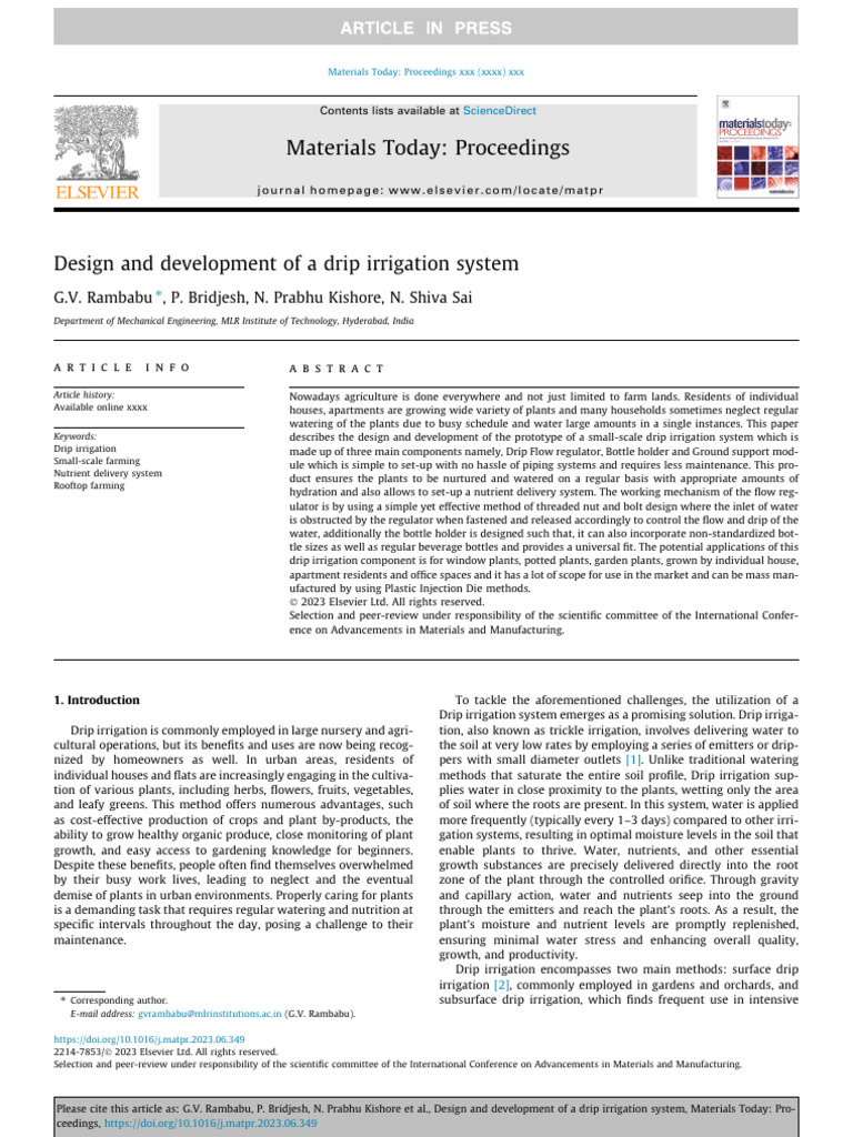 Design and Development of A Drip Irrigation System PDF Irrigation