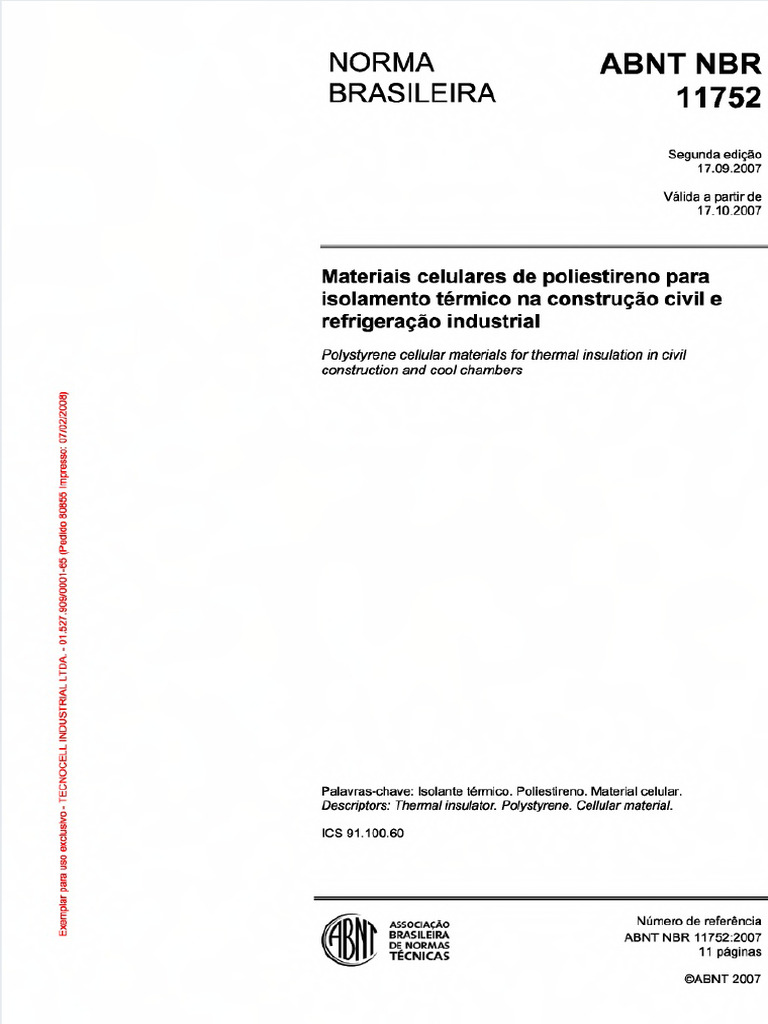 NBR 11752: Isolamento com Poliestireno | PDF | Materiais | Isoladores