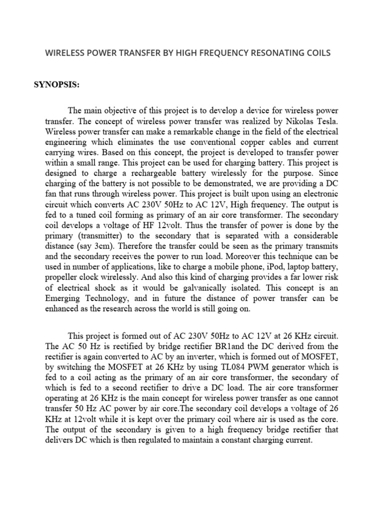 218.wireless Power Transfer by High Frequency Resonating Coils | PDF ...