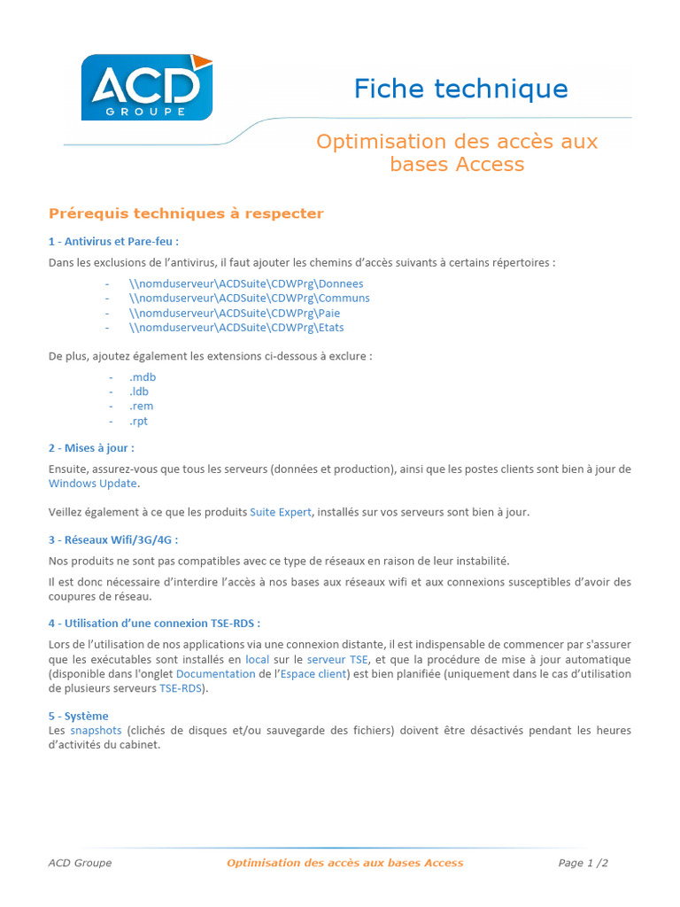 Optimisation Accès Bases Access ACD | PDF | Serveur (Informatique ...