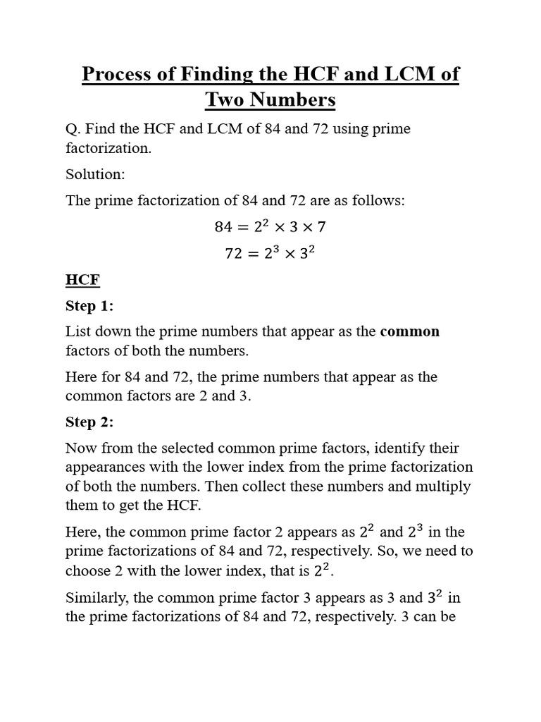 HCF and LCM Finding Method | PDF