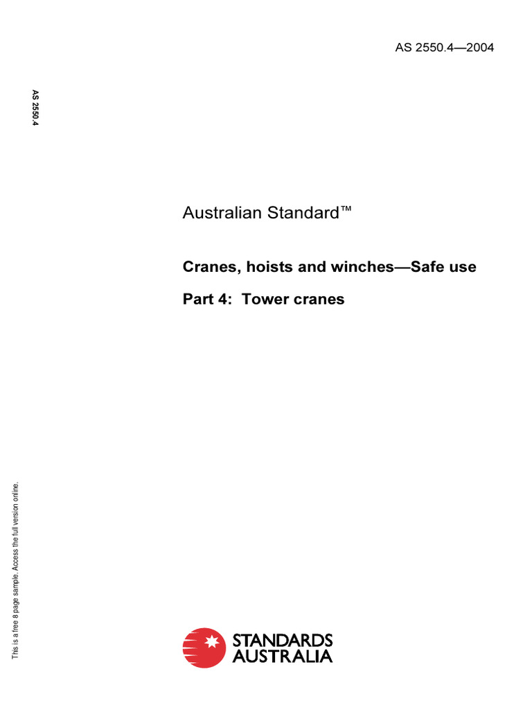 Australian Standard Cranes, Hoists and WinchesSafe Use Part 4 Tower