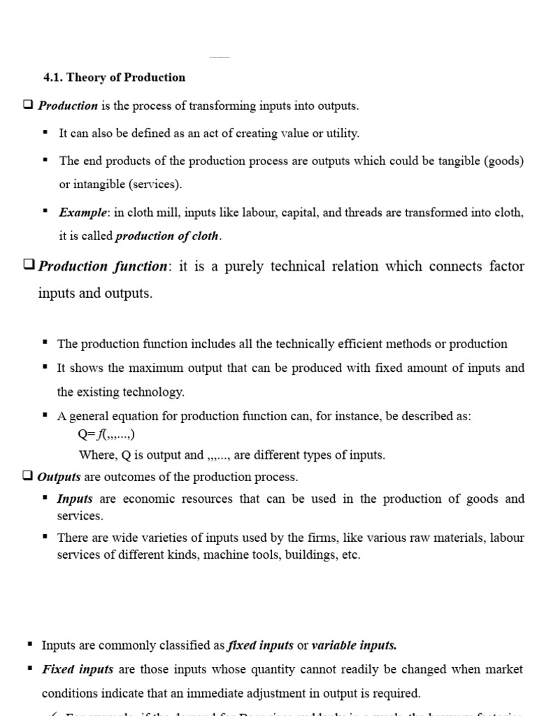 Chapter 4 - Theory of Production and Costs | PDF | Production Function ...