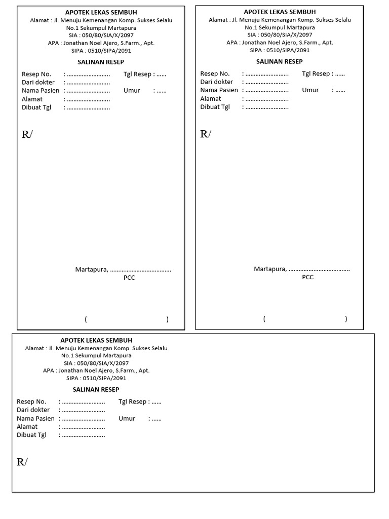 Salinan Resep Apotek Lekas Sembuh | PDF