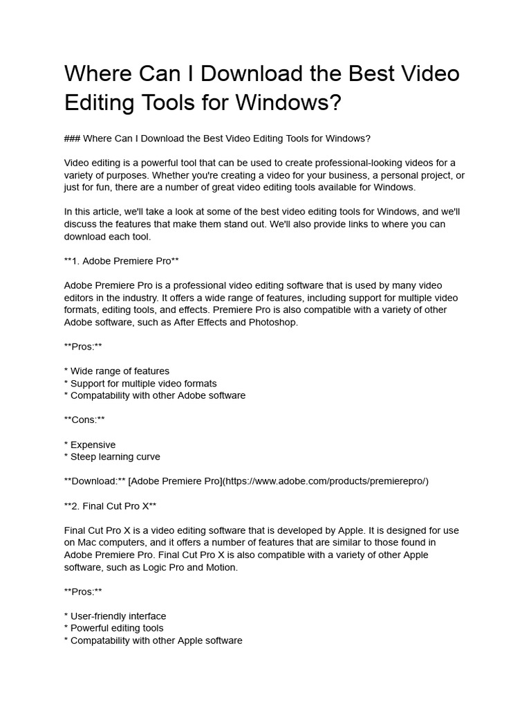 Where Can I Download The Best Video Editing Tools For Windows | PDF ...