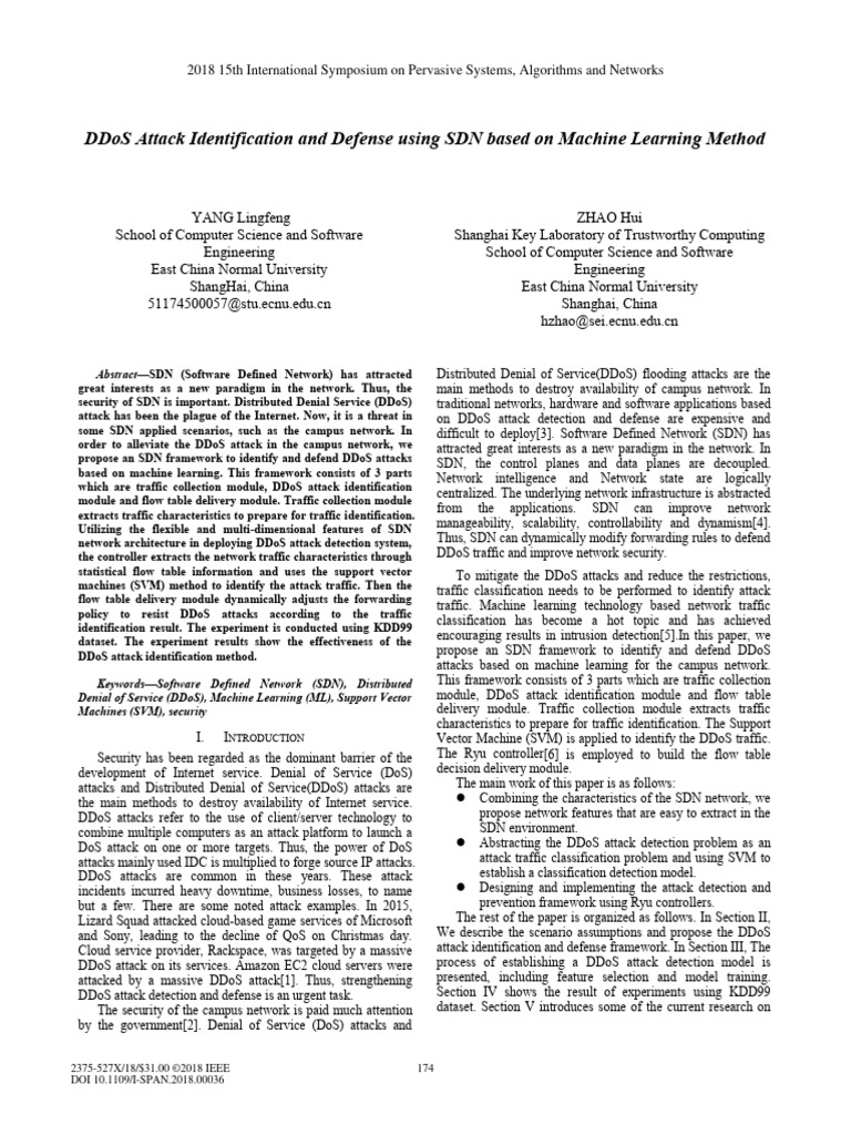DDoS Defense Framework Using SDN and ML | PDF | Denial Of Service ...