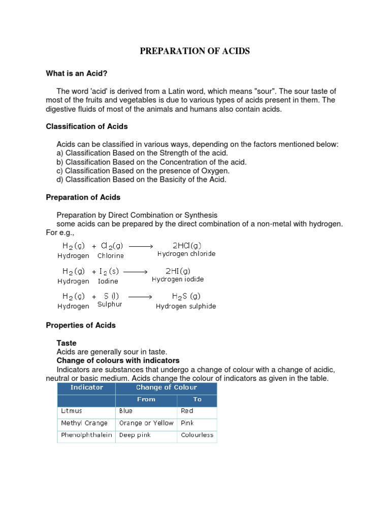 Preparation of Acids What Is An Acid? PDF Hydroxide Mayonnaise